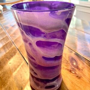 Handmade acrylic pour painting vase NEW purples